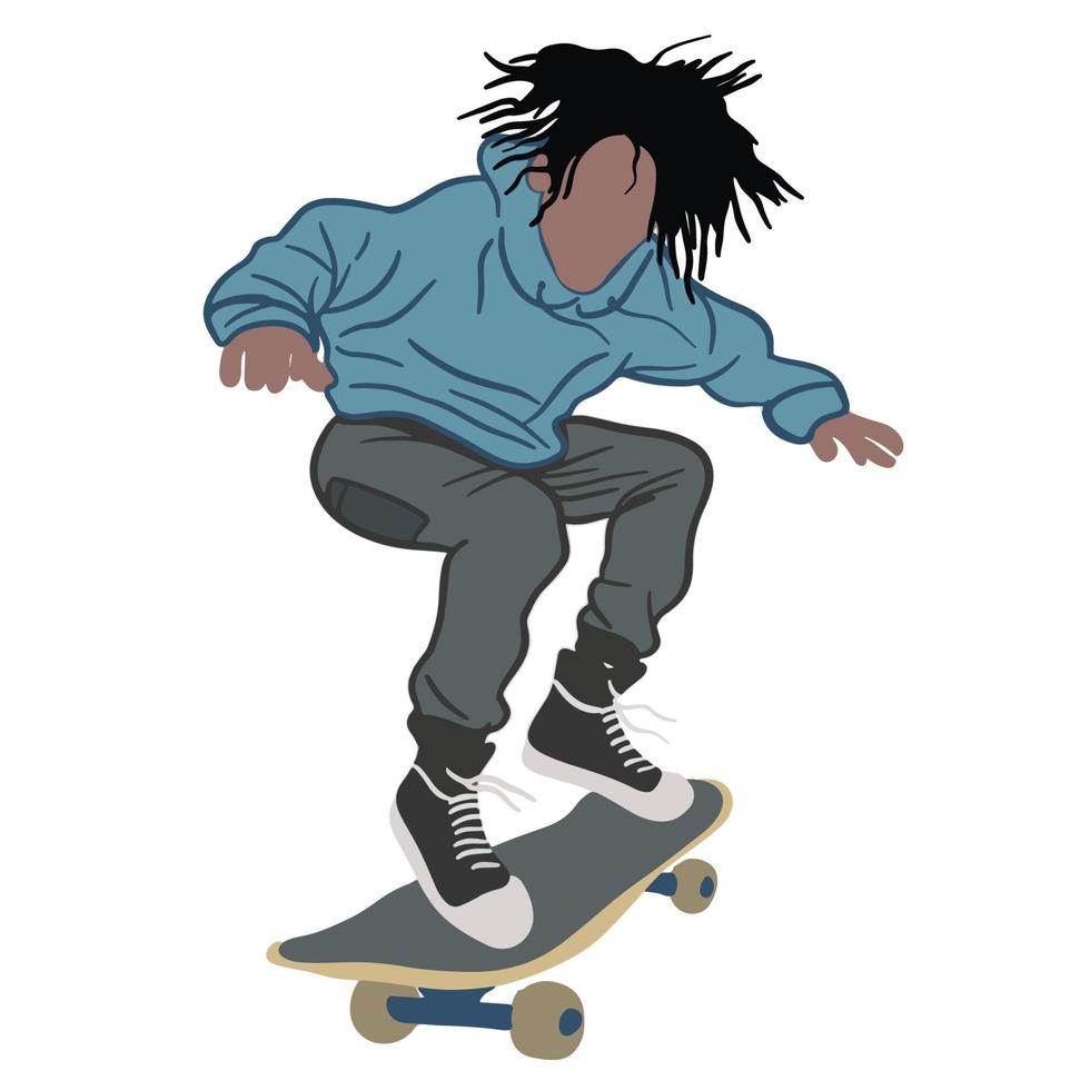 afro homem jogando skate ,bom para gráfico Projeto recurso vetor