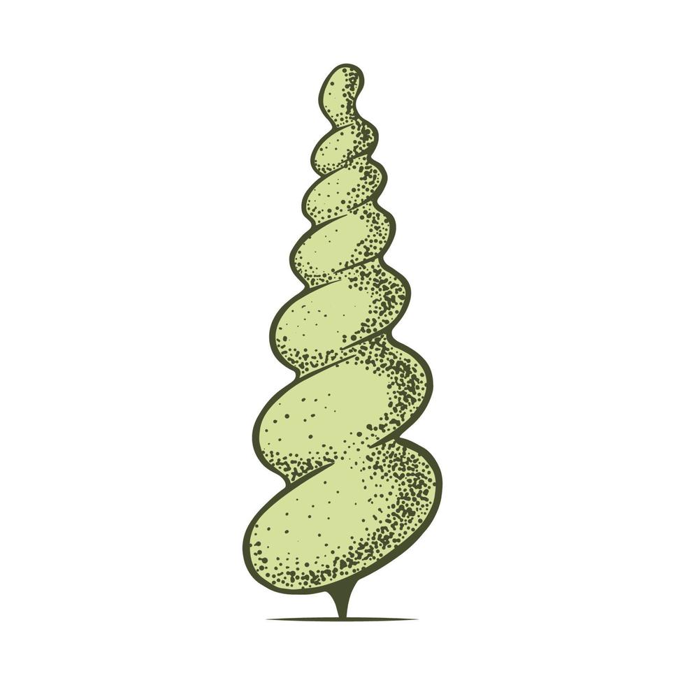 esboço do topiaria conífero árvores tosado Thuja cone espiral. geométrico árvores para publicidade e panorama Projeto. isolado em branco fundo. vetor