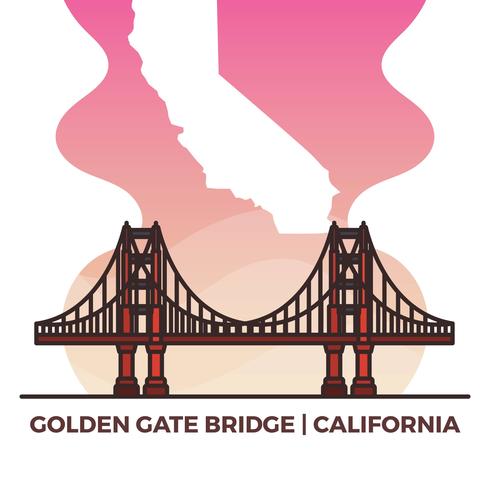 Mapa de Landmark Flat Estados Unidos Golden Gate Bridge com ilustração em vetor fundo gradiente