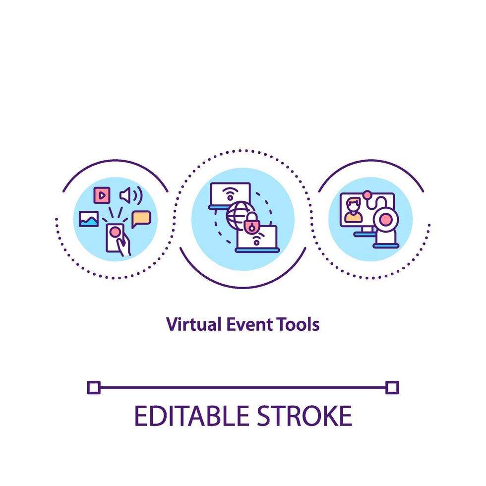 ícone de conceito de ferramentas de eventos virtuais vetor