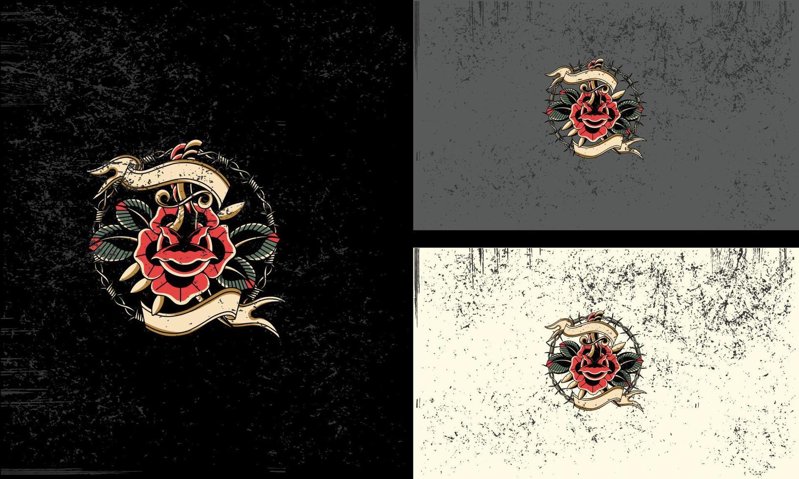 design de tatuagem de ilustração vetorial de flores vermelhas vetor