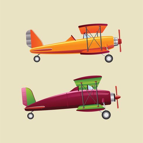 Aviões de ilustração realista retro ou conjunto de biplano vetor