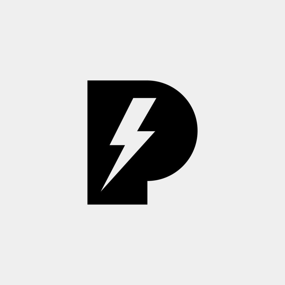 logotipo da letra p com design vetorial de raio e trovão. parafuso elétrico letra p logotipo ilustração em vetor. vetor
