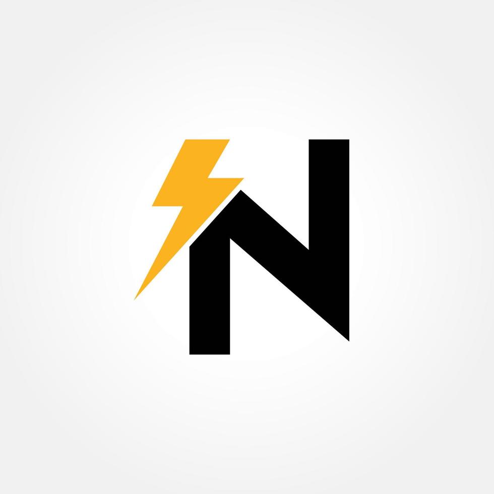 logotipo da letra n com design vetorial de raio e trovão. parafuso elétrico letra n logotipo ilustração em vetor. vetor
