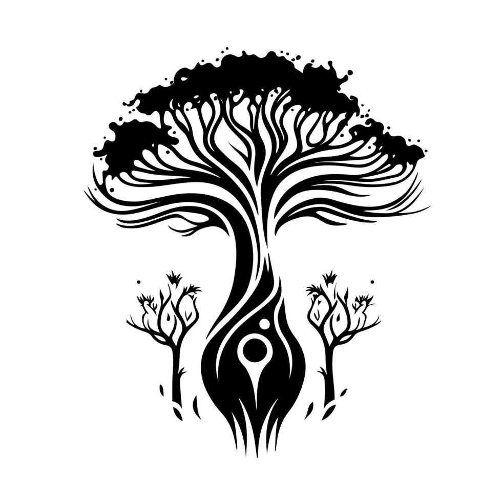 elegante baobá árvore silhueta dentro monocromático. lindo vetor ilustração do a icônico africano árvore, perfeito para viagem, natureza, e de Meio Ambiente projetos. isolado em uma branco fundo.