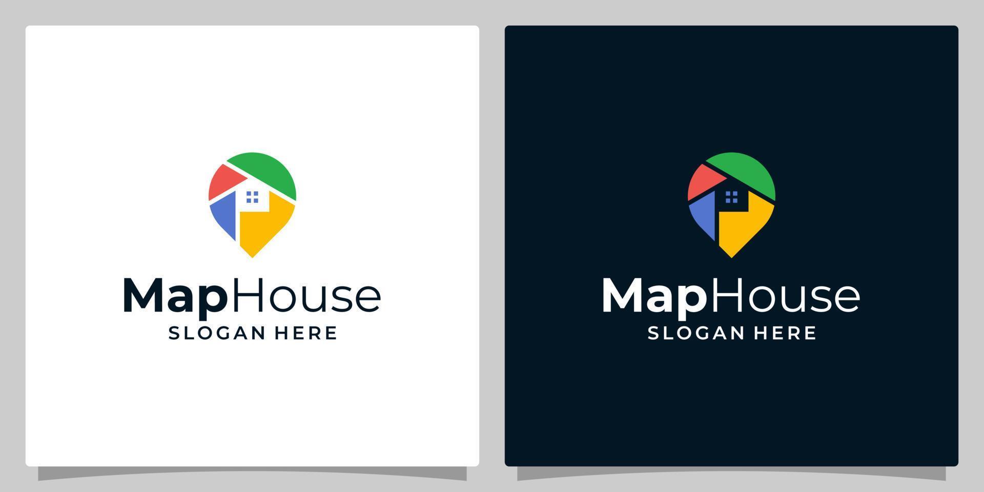 PIN localização logotipo Projeto modelo com casa construção logotipo gráfico Projeto vetor ilustração. símbolo, ícone, criativo.