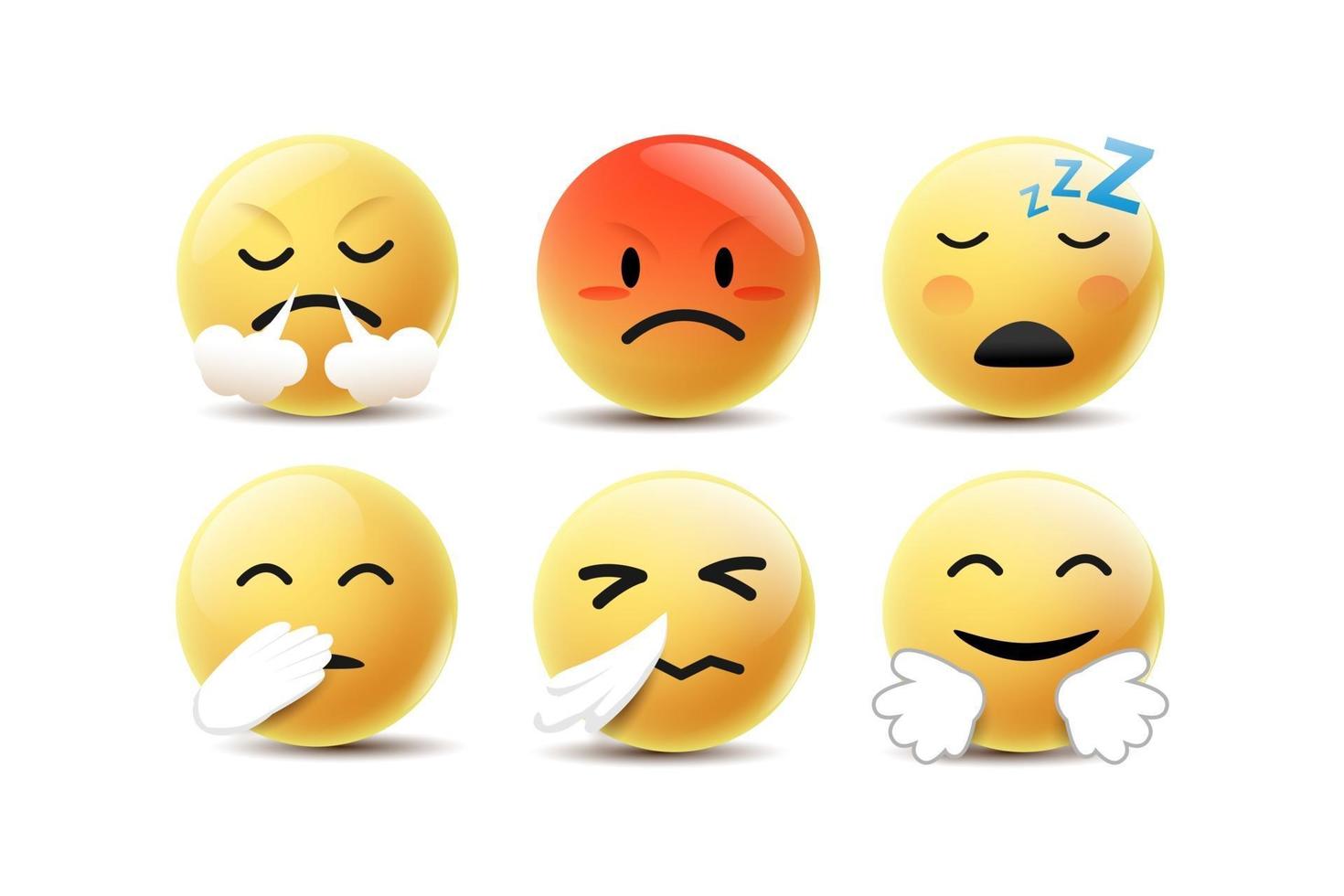 design de ícone de emoji com sorriso, raiva, felicidade e outra emoção de rosto. vetor