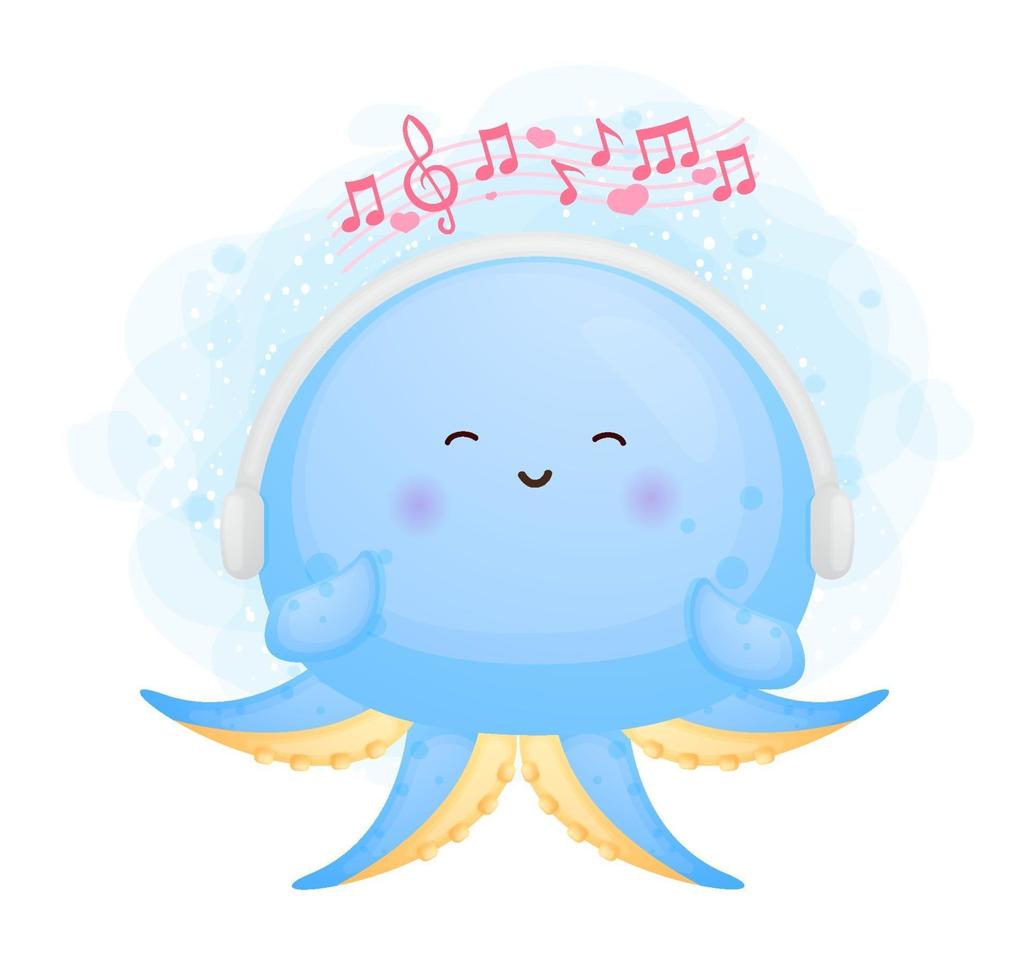 Cute happy doodle baby polvo tocando música personagem de desenho animado vetor