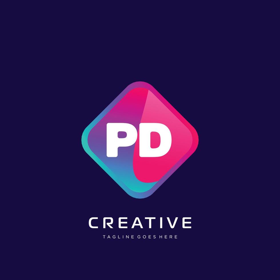 pd inicial logotipo com colorida modelo vetor