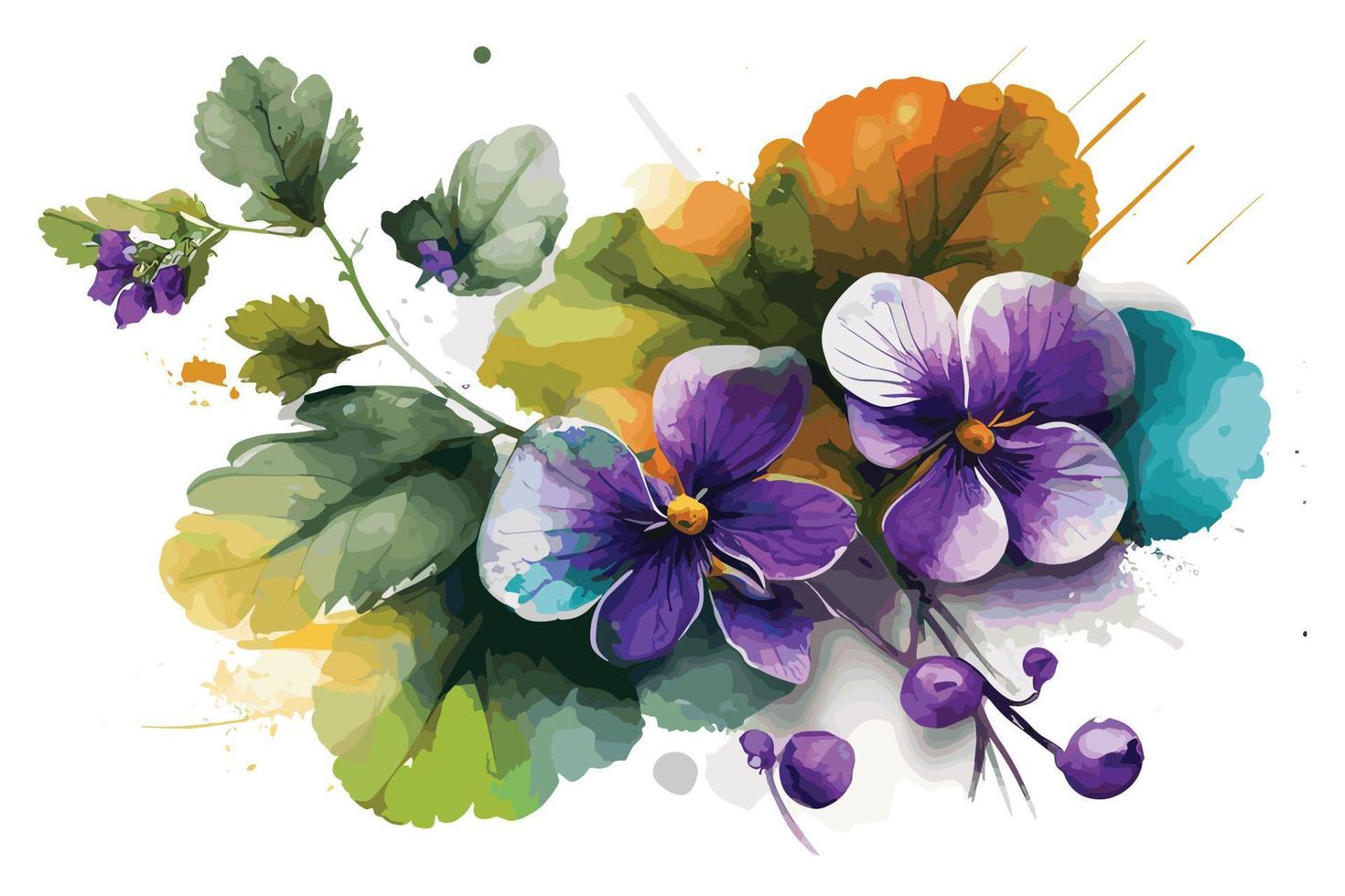 aguarela vibrante violetas flor ilustração para social meios de comunicação Publicidades, cartazes, bandeiras, e livro cobre Projeto vetor