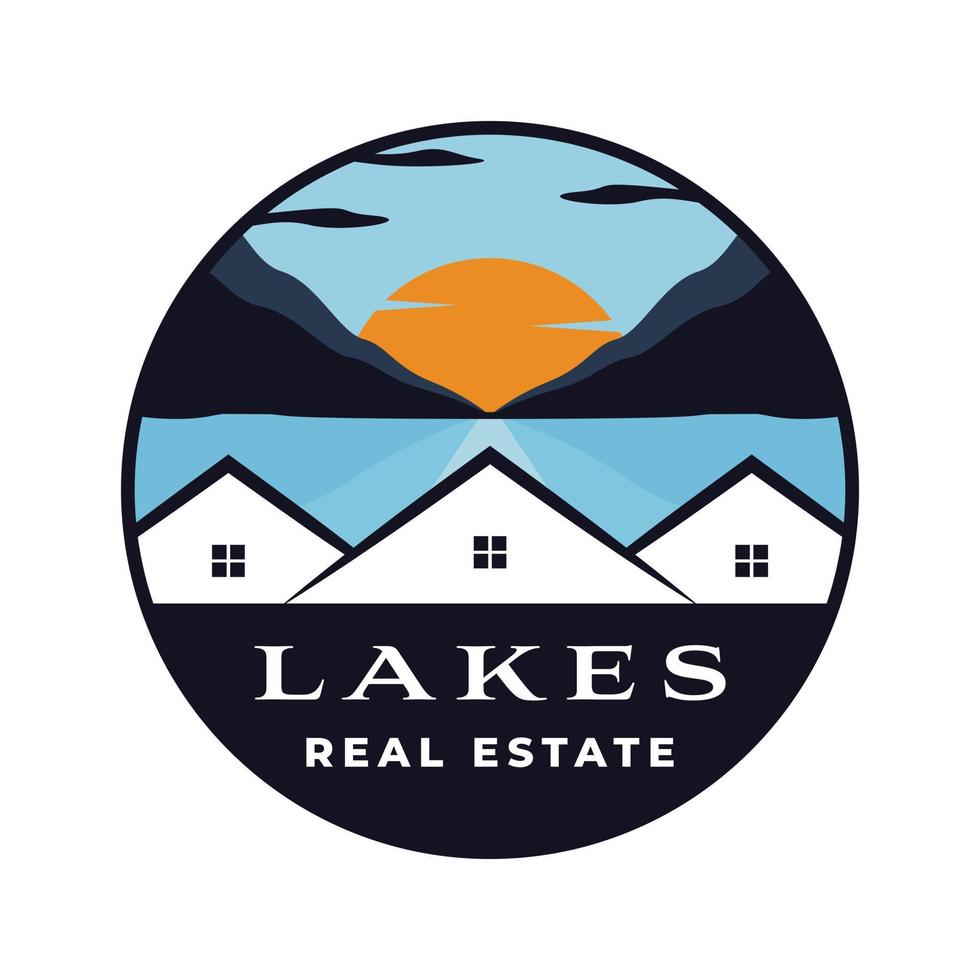 lagos real Estado vetor logotipo Projeto. casas e panorama logotipo. natureza logotipo modelo.