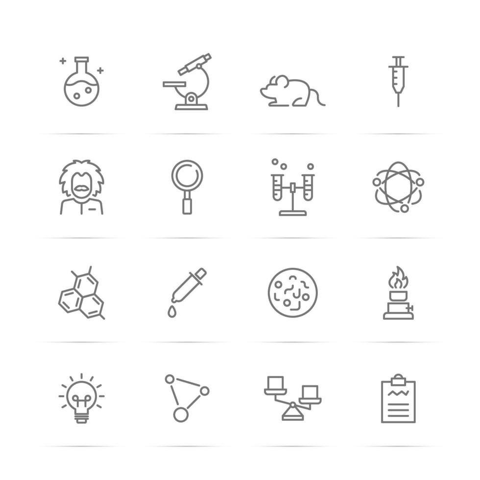 ícones de linha de vetor de experimentos científicos