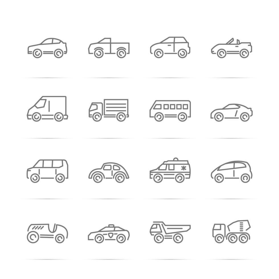 ícones de linha de vetor de carro