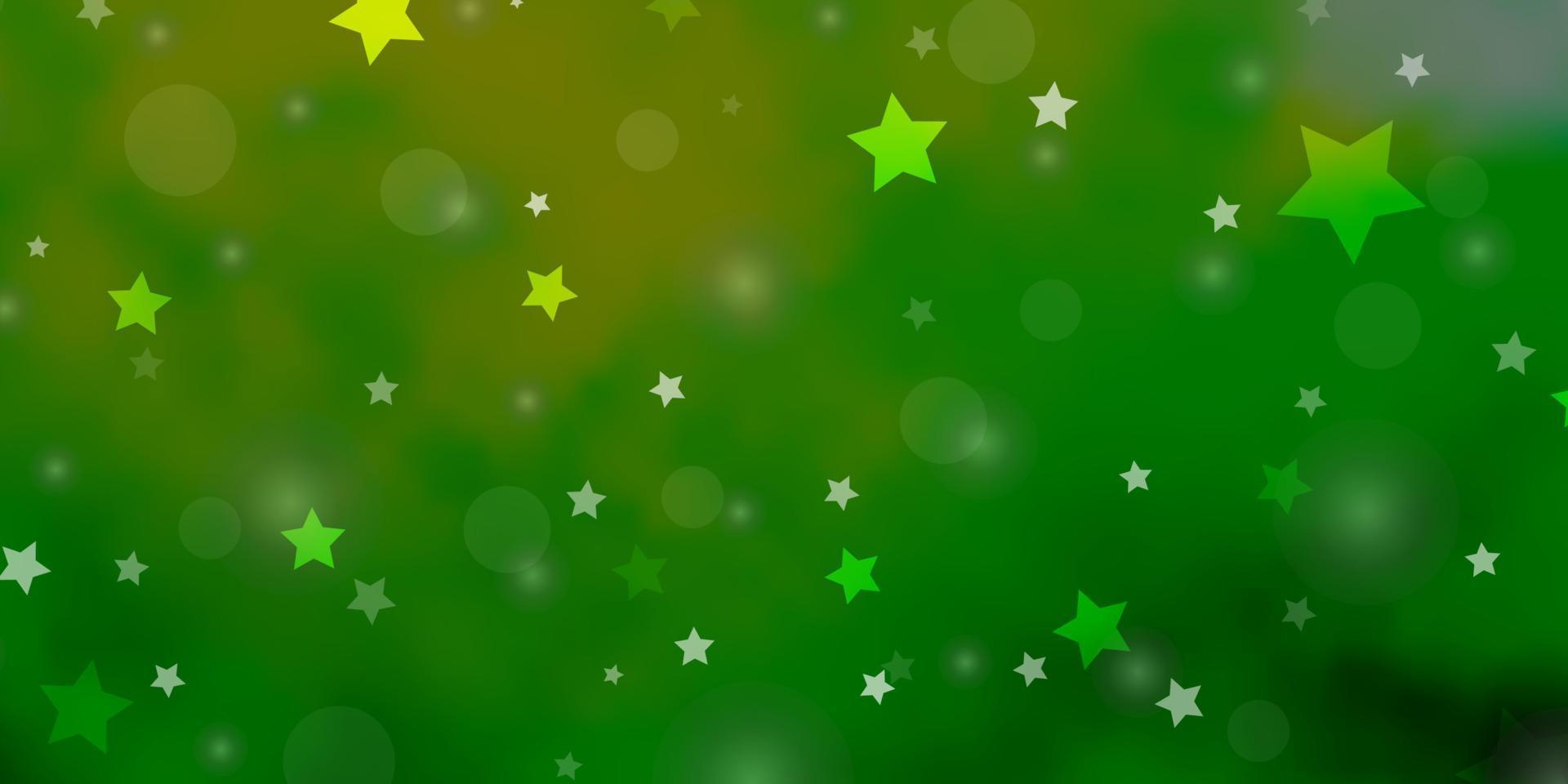textura de vetor verde e amarelo claro com círculos, estrelas.