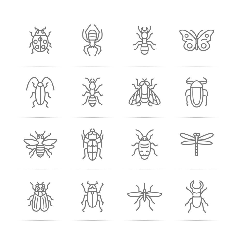 ícones de linha de vetor de inseto