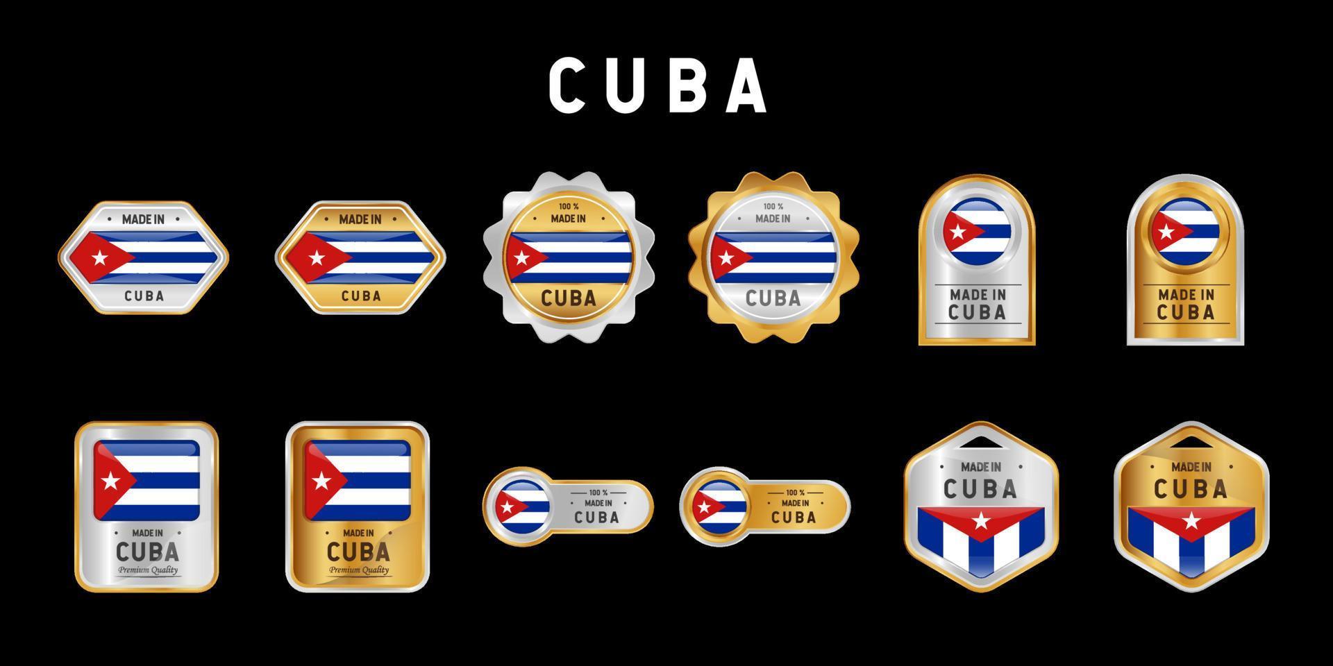 fez dentro Cuba rótulo, carimbo, distintivo, ou logotipo. com a nacional bandeira do Cuba. em platina, ouro, e prata cores. Prêmio e luxo emblema vetor