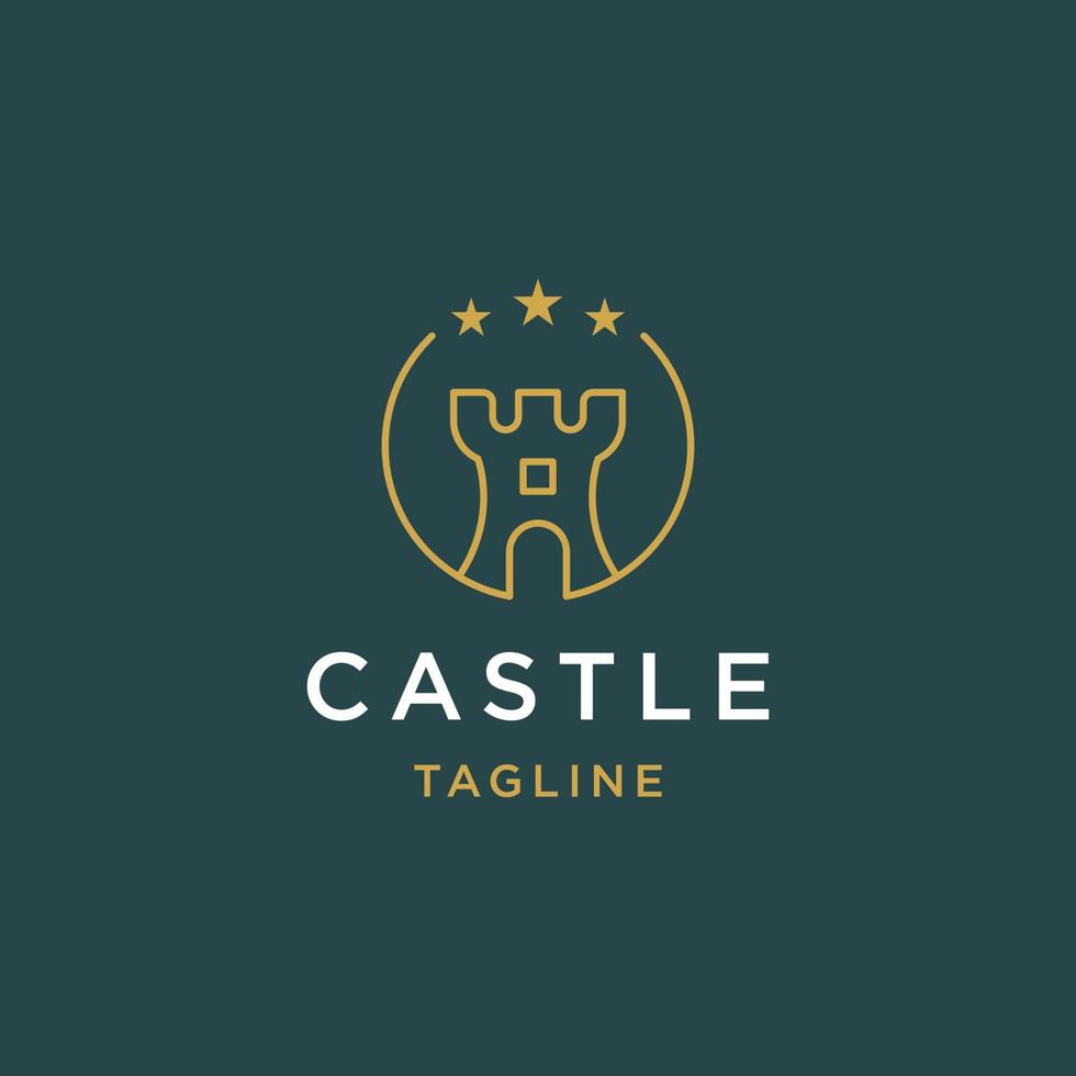 vetor plano de modelo de design de ícone de logotipo de linha de castelo