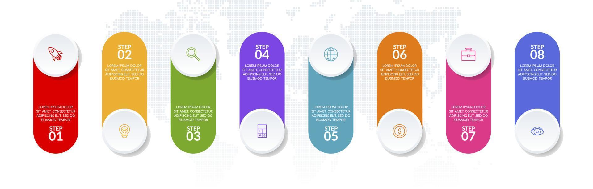 infográficos Projeto modelo e ícones com 8 opções ou 8 passos vetor