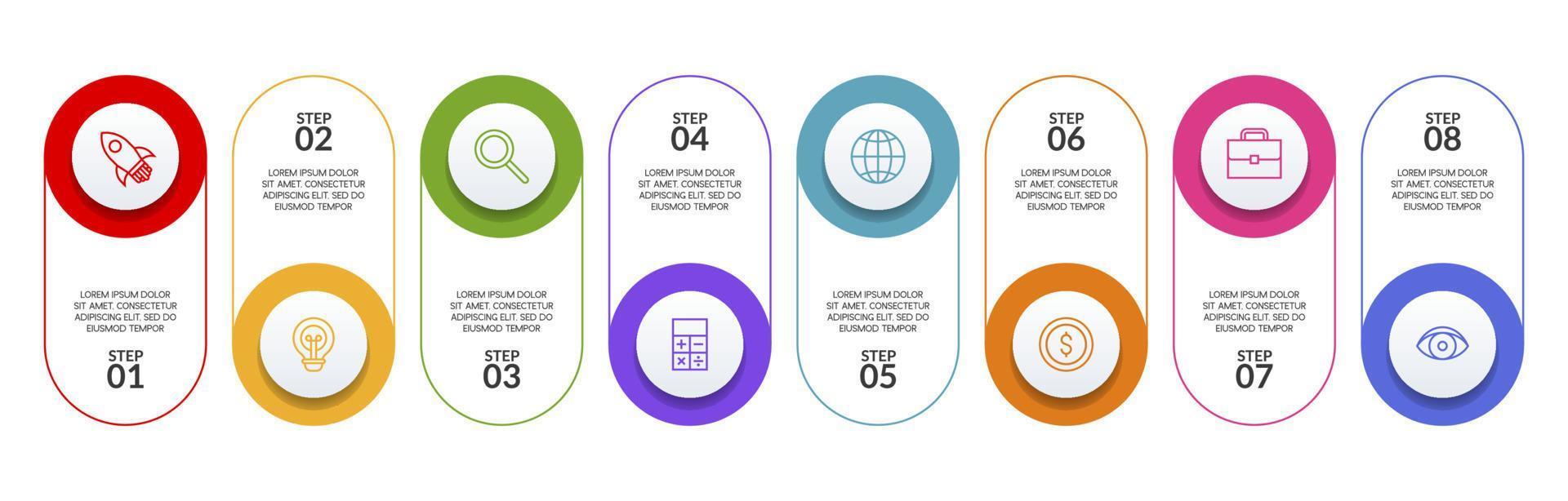 infográficos Projeto modelo e ícones com 8 opções ou 8 passos vetor