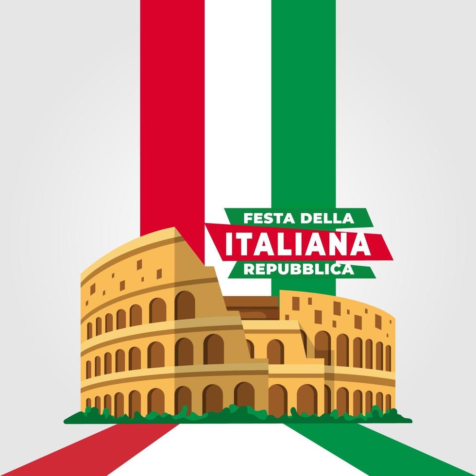 pôster do dia da república italiana com o Coliseu vetor