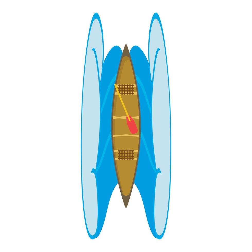 canoa ícone isométrico vetor. grandes de madeira barco com remo e oceano onda ícone vetor