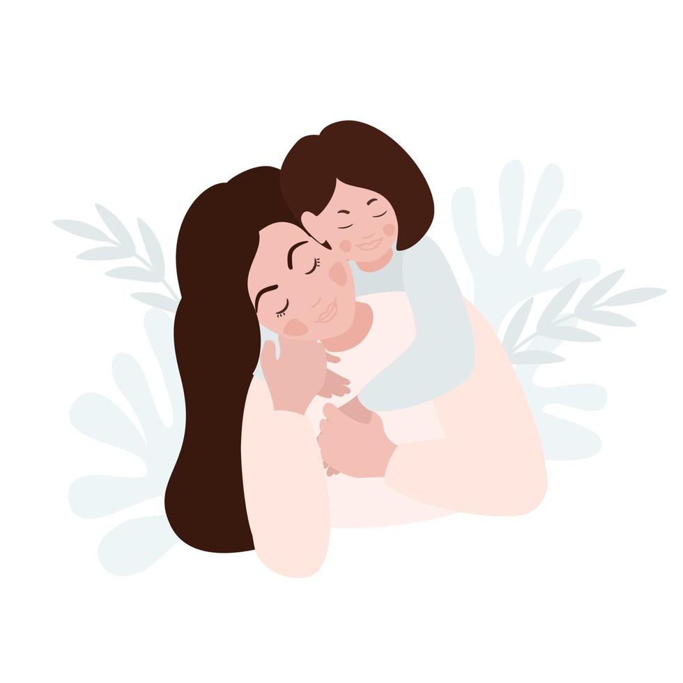 jovem mulher abraçando dela filha. feliz mãe dia conceito mãe e pequeno garota. mãe e criança. vetor ilustração.