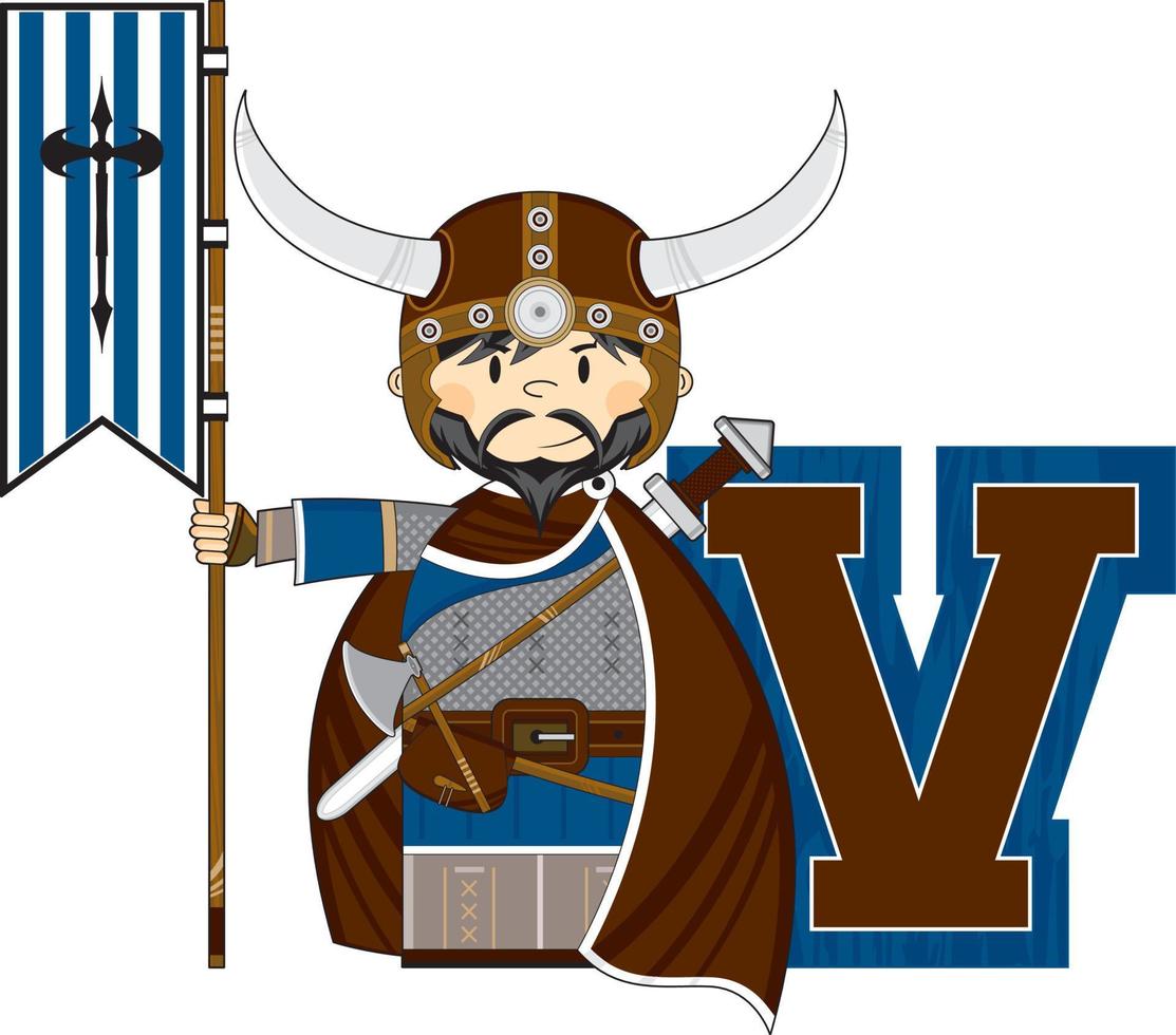 v é para viking alfabeto Aprendendo educacional ilustração vetor