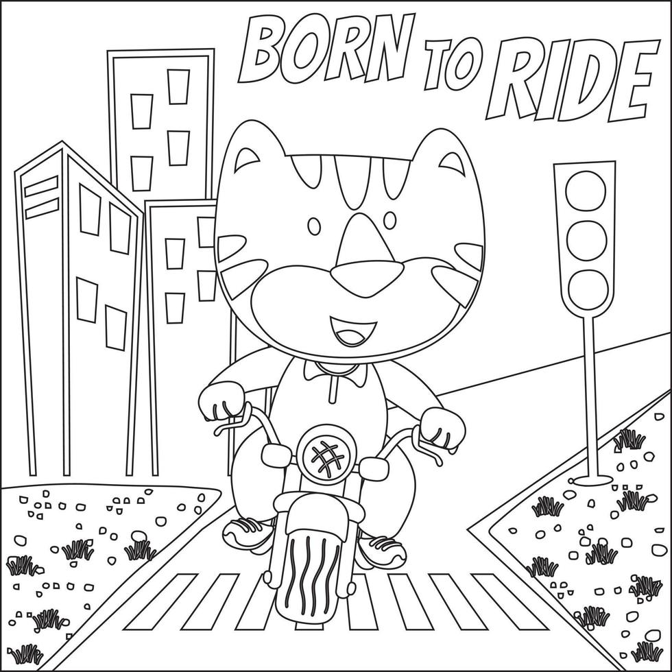 vetor ilustração do legal animal e motocicleta engraçado animal desenho animado. criativo vetor infantil Projeto para crianças atividade coloração livro ou página.