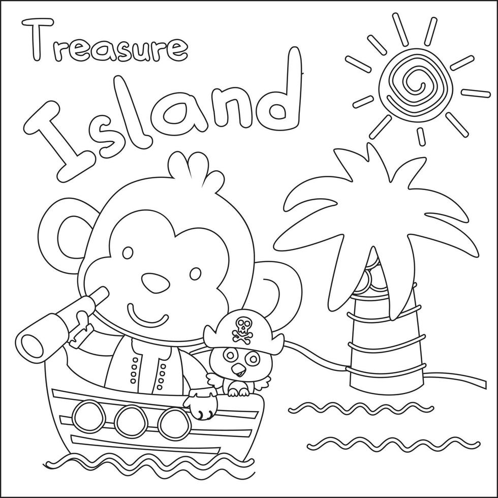 vetor ilustração do engraçado animal pirata com Tesouro peito, infantil Projeto para crianças atividade coloração livro ou página.