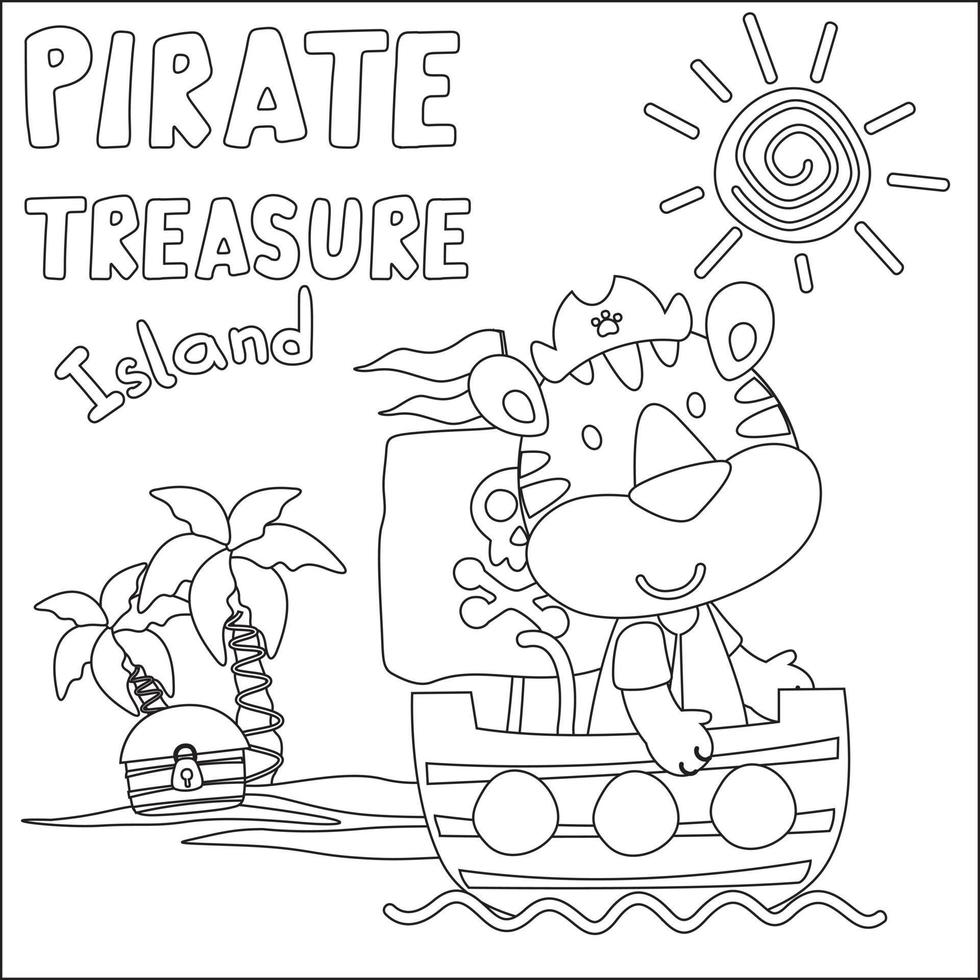 vetor ilustração do engraçado animal pirata com Tesouro peito, infantil Projeto para crianças atividade coloração livro ou página.