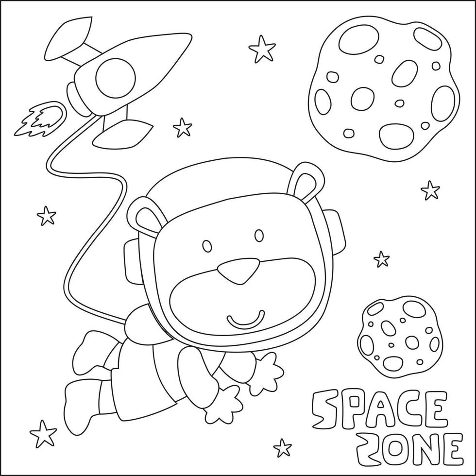 vetor ilustração do fofa desenho animado astronautas pequeno animal dentro espaço, infantil Projeto para crianças atividade coloração livro ou página.