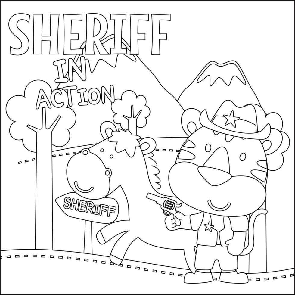 vetor ilustração do fofa animal vaqueiro com laço e e cavalo. infantil Projeto para crianças atividade coloração livro ou página.