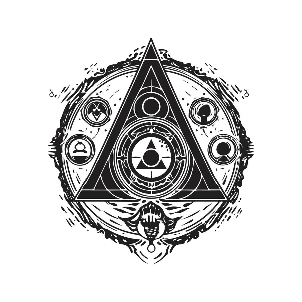 abstrato místico, vintage logotipo conceito Preto e branco cor, mão desenhado ilustração vetor