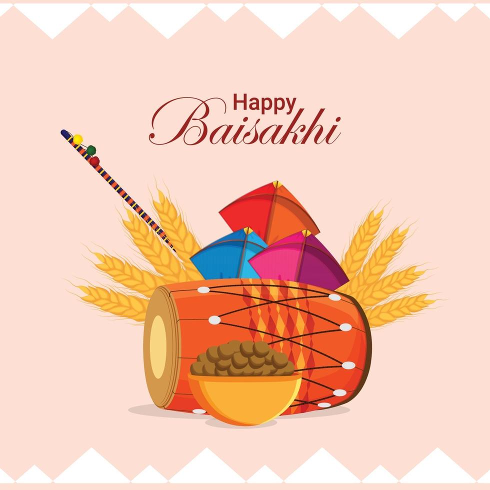sikh festival of happy vaisakhi celebração cartão e plano de fundo vetor