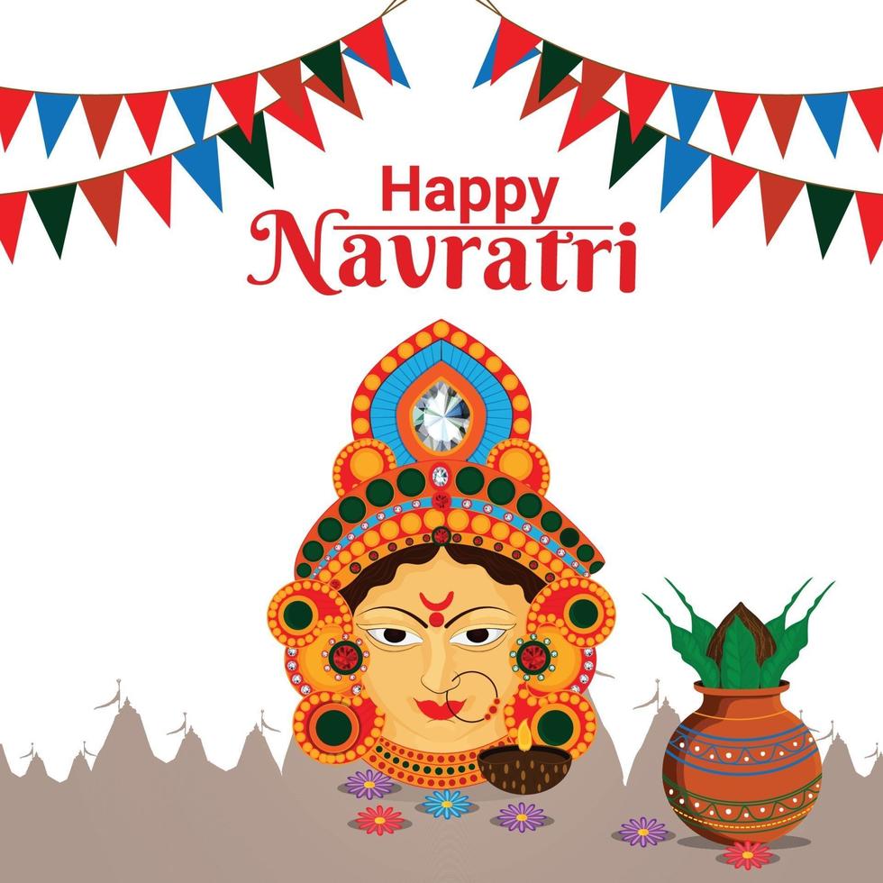 Feliz Navratri - Cartão do Festival Indiano, conceito de design plano de Navratri vetor