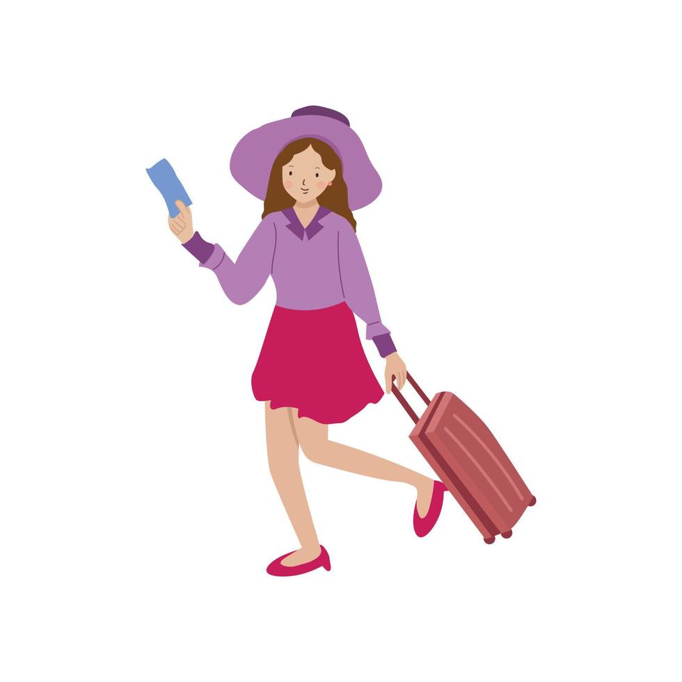 mulher com uma mala de viagem vetor Projeto ilustração