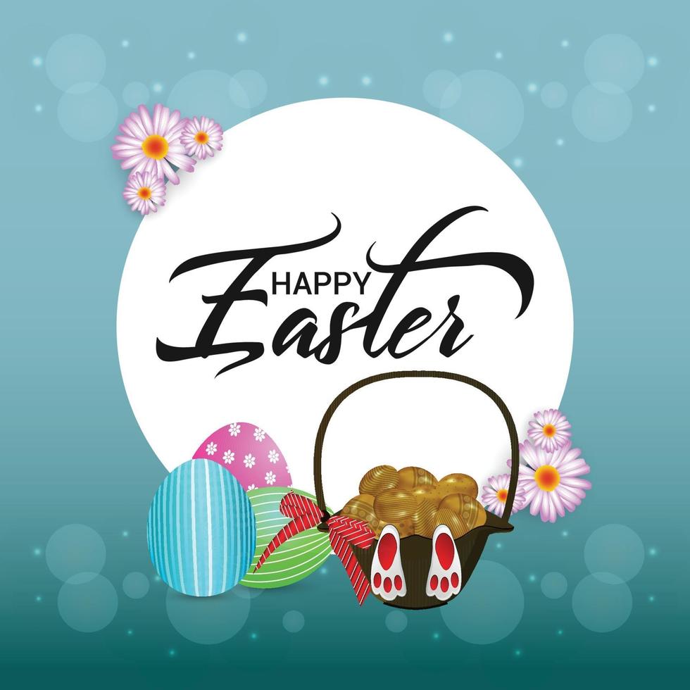 Feliz dia de Páscoa cartão comemorativo e fundo com ovo colorido criativo e cesta vetor