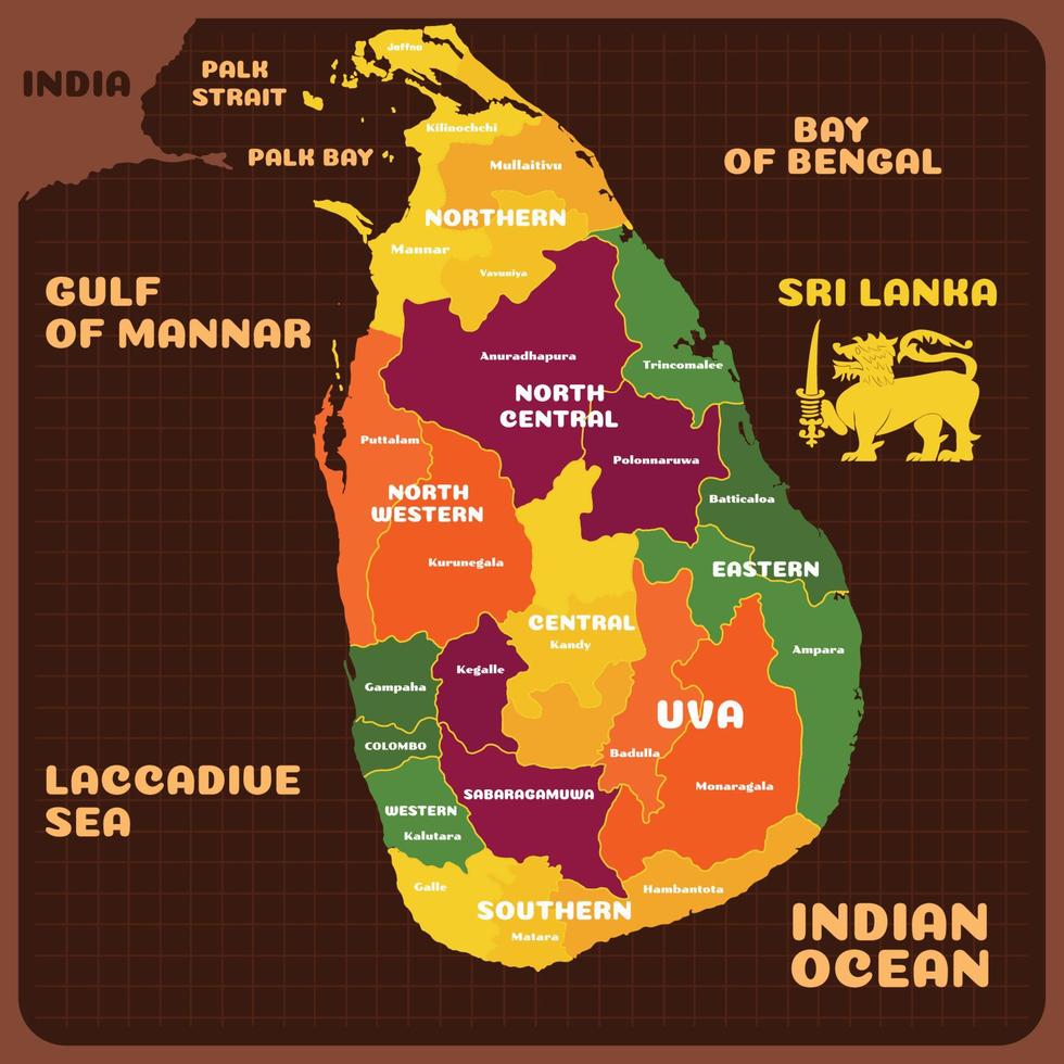 colorida sri lanka mapa com em torno da fronteiras vetor