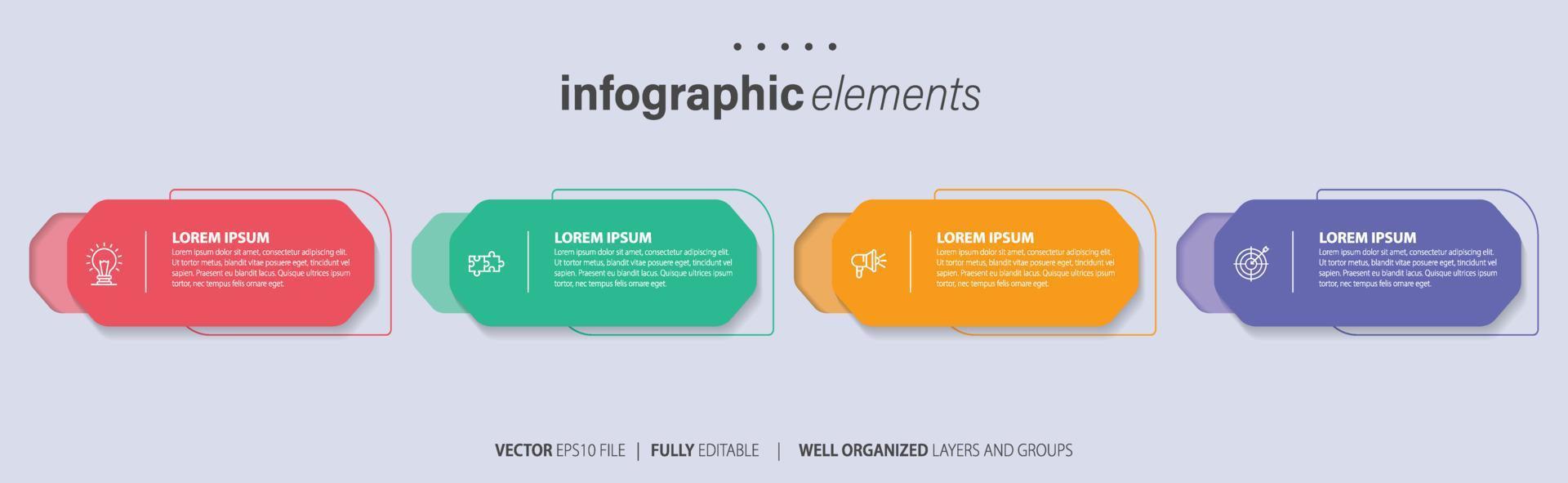 vetor infográfico plano modelo círculos para quatro rótulo, diagrama, gráfico, apresentação. o negócio conceito com 4 opções. para contente, fluxograma, passos, Linha do tempo, fluxo de trabalho, marketing. eps10