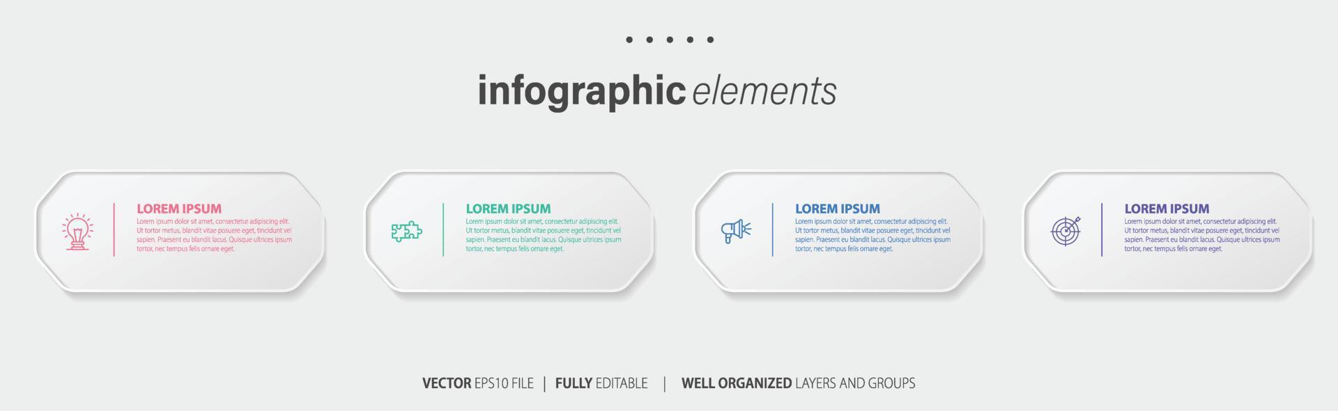 vetor infográfico plano modelo círculos para quatro rótulo, diagrama, gráfico, apresentação. o negócio conceito com 4 opções. para contente, fluxograma, passos, Linha do tempo, fluxo de trabalho, marketing. eps10