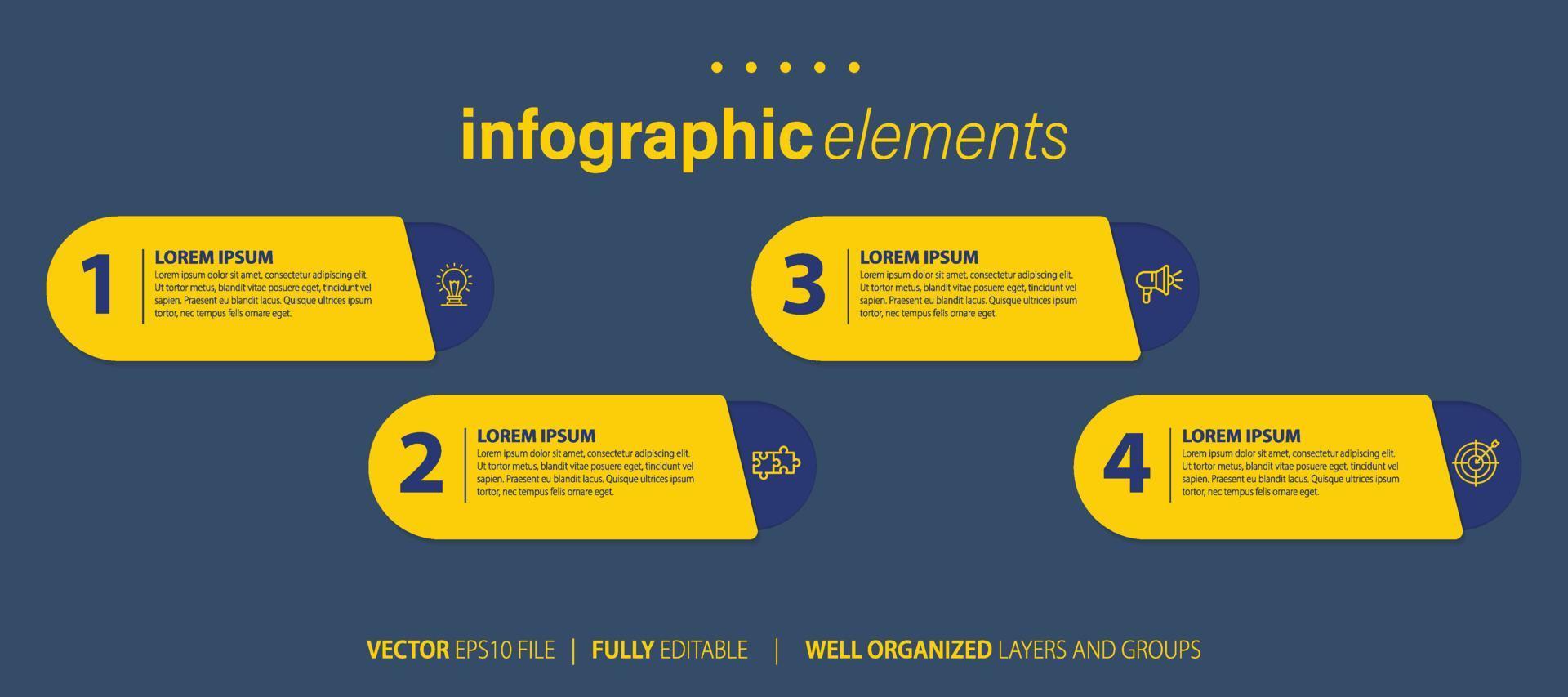 conceito do o negócio modelo com 4 sucessivo passos. quatro colorida gráfico elementos. Linha do tempo Projeto para folheto, apresentação. infográfico Projeto disposição vetor