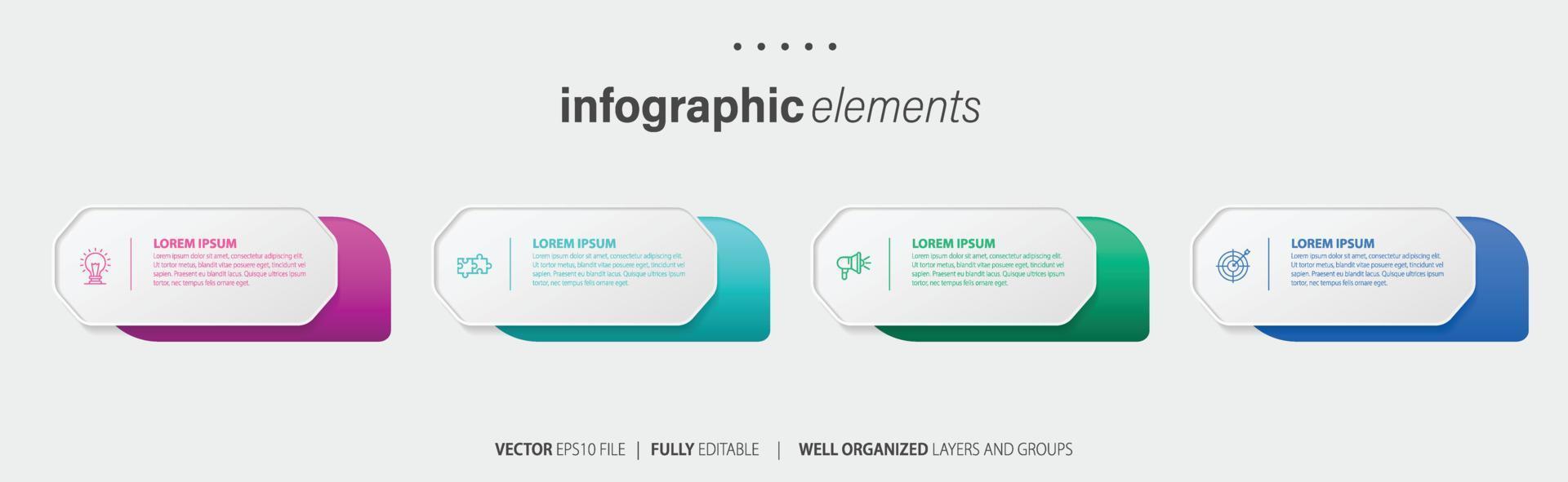 vetor infográfico plano modelo círculos para quatro rótulo, diagrama, gráfico, apresentação. o negócio conceito com 4 opções. para contente, fluxograma, passos, Linha do tempo, fluxo de trabalho, marketing. eps10