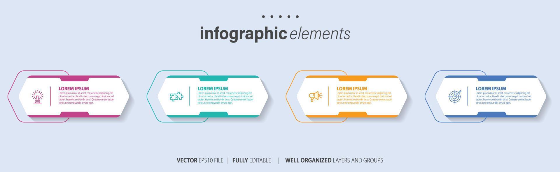 moderno infográfico modelo com 4 passos. o negócio círculo modelo com opções para folheto, diagrama, fluxo de trabalho, Linha do tempo, rede Projeto. vetor eps 10