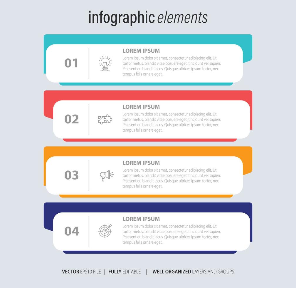 vetor de design de infográficos e ícones de marketing podem ser usados para layout de fluxo de trabalho, diagrama, relatório anual, design de web. conceito de negócio com 4 opções, etapas ou processos.