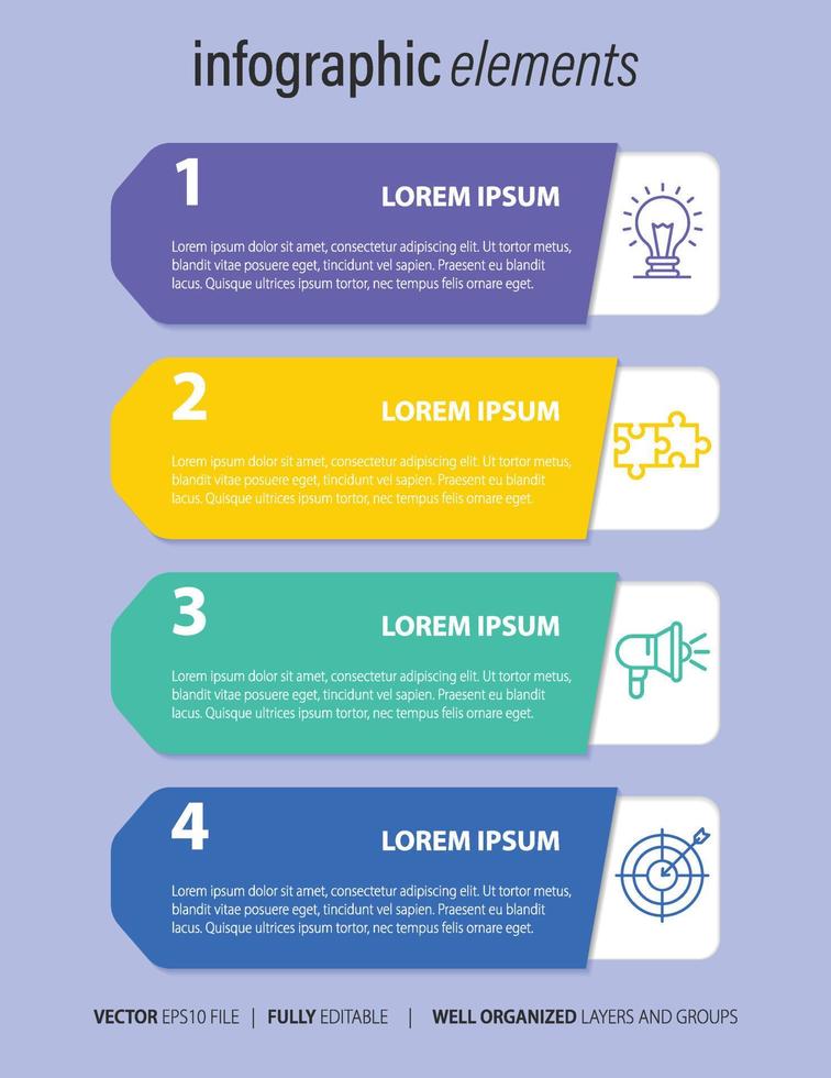 vetor de design de infográficos e ícones de marketing podem ser usados para layout de fluxo de trabalho, diagrama, relatório anual, design de web. conceito de negócio com 4 opções, etapas ou processos.