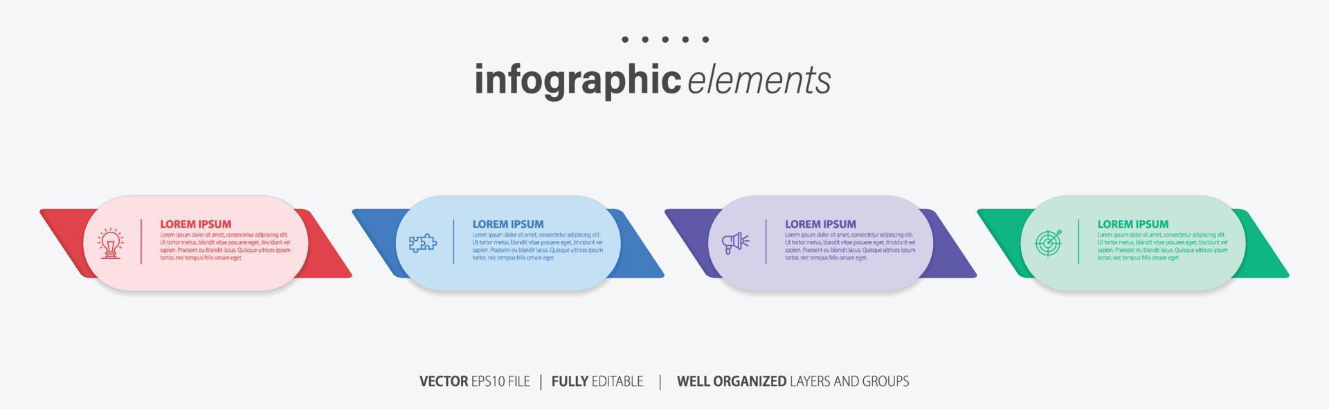 modelo de design infográfico. conceito de linha do tempo com 4 etapas. pode ser usado para layout de fluxo de trabalho, diagrama, banner, webdesign. ilustração vetorial vetor