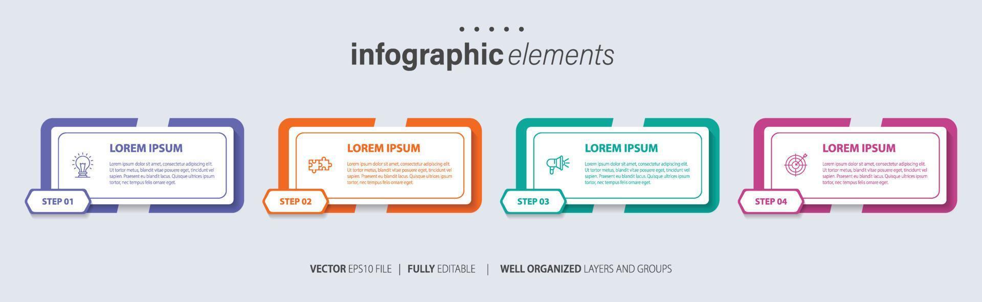 apresentação modelo de infográfico de negócios com 4 opções. ilustração vetorial. vetor