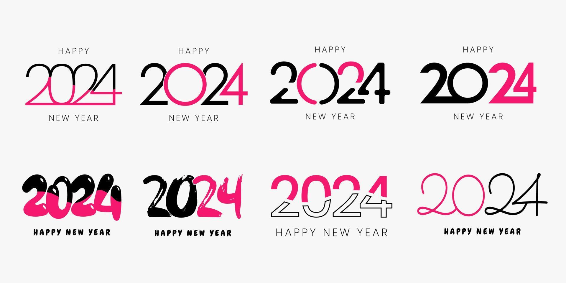 grande conjunto 2024 feliz Novo ano com Rosa texto Projeto. 2024 número Projeto modelo. coleção do símbolos do 2024 feliz Novo ano. vetor ilustração com criativo etiquetas isolado em branco fundo.
