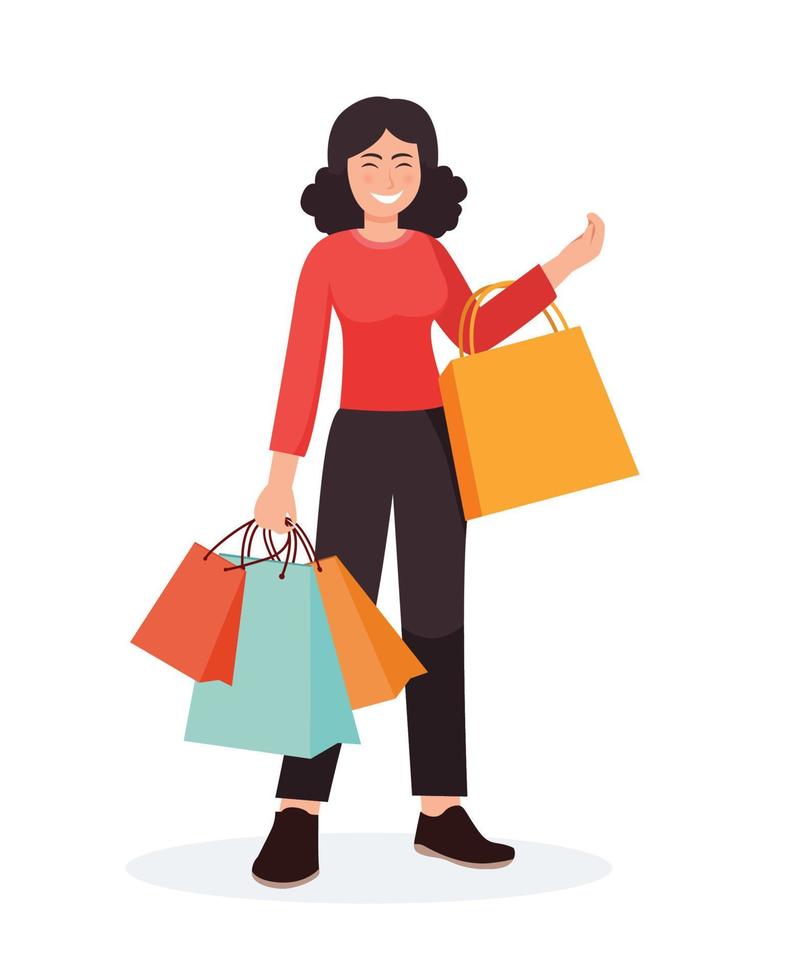 pessoas compras. mulher com compras bolsas ilustração vetor