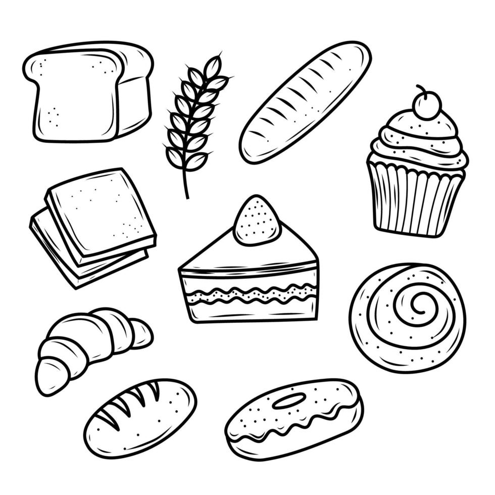 conjunto do pão e padaria vetor ilustração com rabisco estilo em isolado fundo